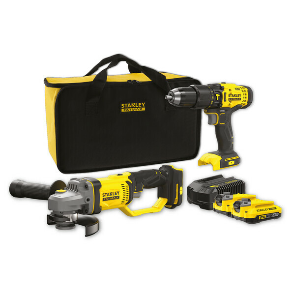 Stanley Fatmax V20 aku príklepová vŕtačka + uhlová brúska 18V 2x2,0Ah aku SFMCK471D2S