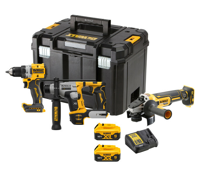 DeWalt DCK355P2T combo sada aku vŕtačka + uhlová brúska + vŕtacie kladivo 18V 2x 5,0Ah aku
