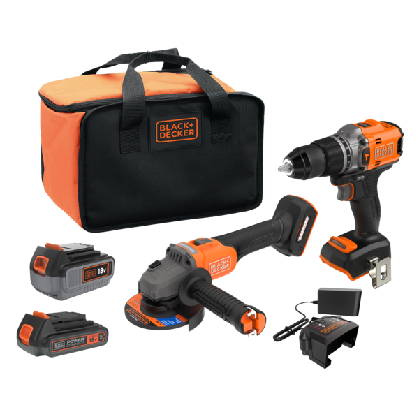 Black&Decker BCK24D1M1SB set aku vŕtačka + uhlová brúska 125mm 18V, 1x2,0Ah aku, 1x 4,0Ah aku