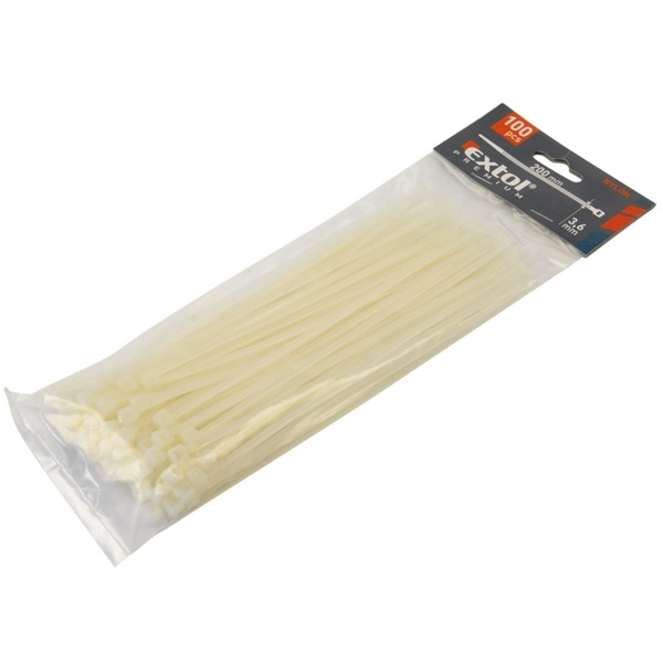 Extol Premium Pásky stahovací bílé, 3,6x200mm, 100ks, pr.50mm, 18kg