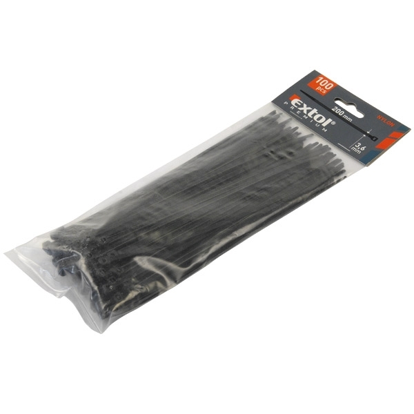 Extol Premium Pásky stahovací černé, 2,5x100mm, 100ks, pr.22mm, 8kg