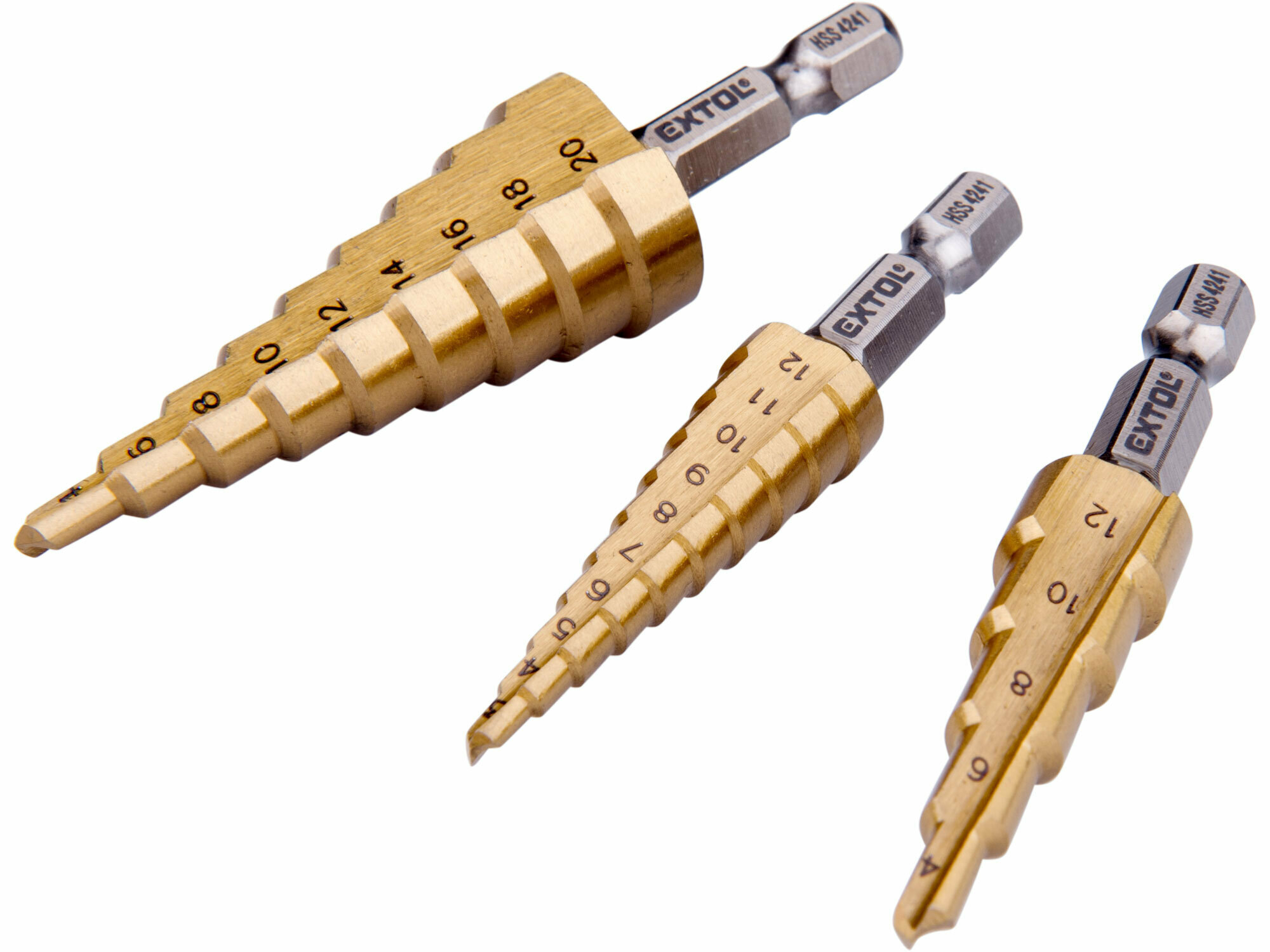 Extol Craft sada stupňovitých vrtákov, ø3-12mm, ø4-12mm, ø4-20mm, 20089