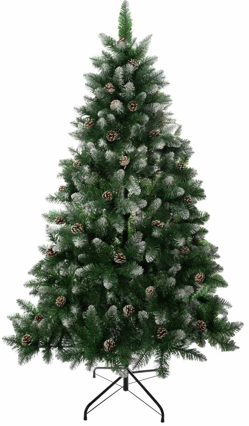 MagicHome vianočný stromček Albero, jedľa, zasnežené konce, so šiškami, 150 cm