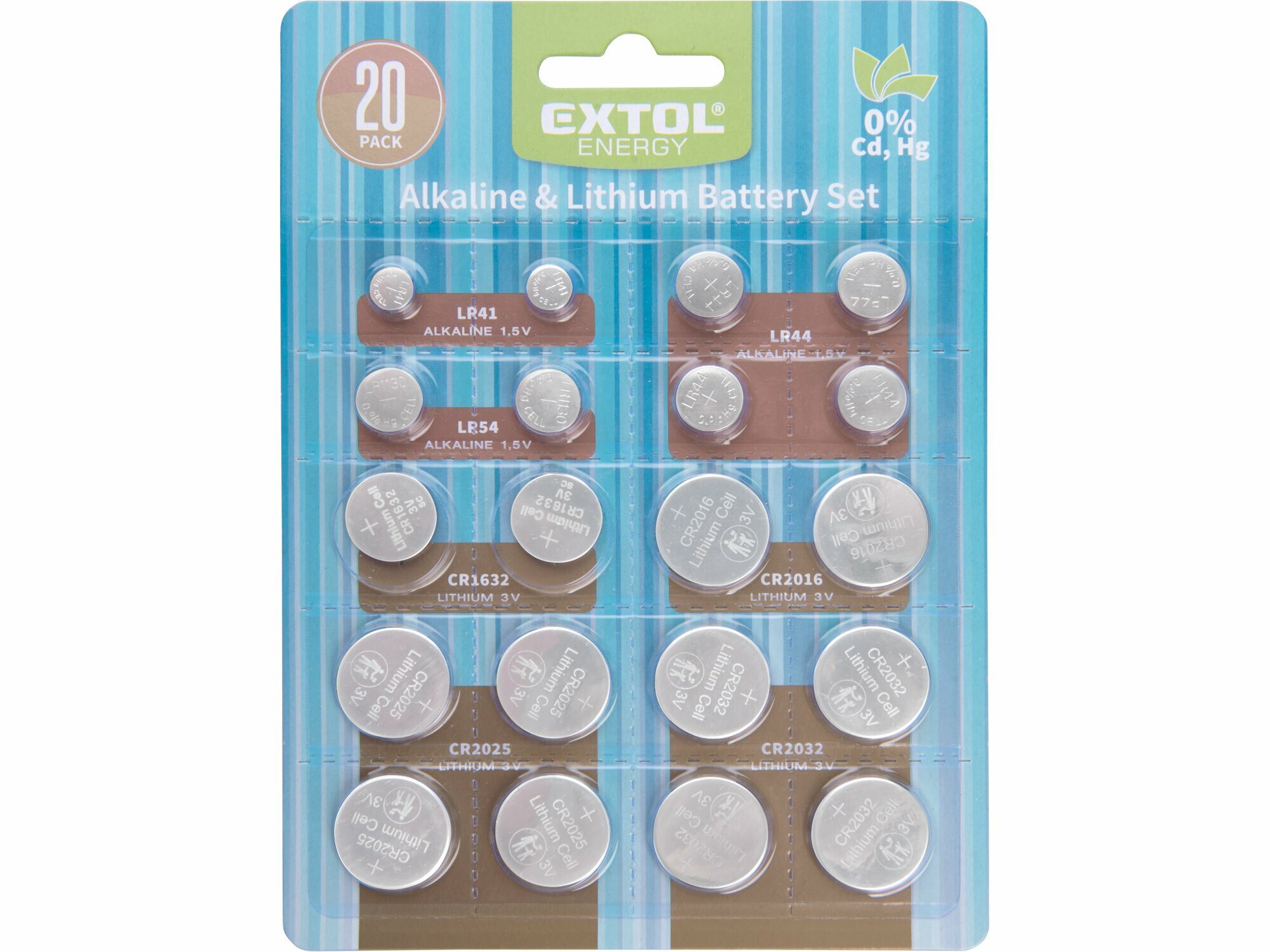 Extol Energy batérie, sada 20ks, LR41, LR44, LR54, CR1632, CR2016, CR2025, CR2032
