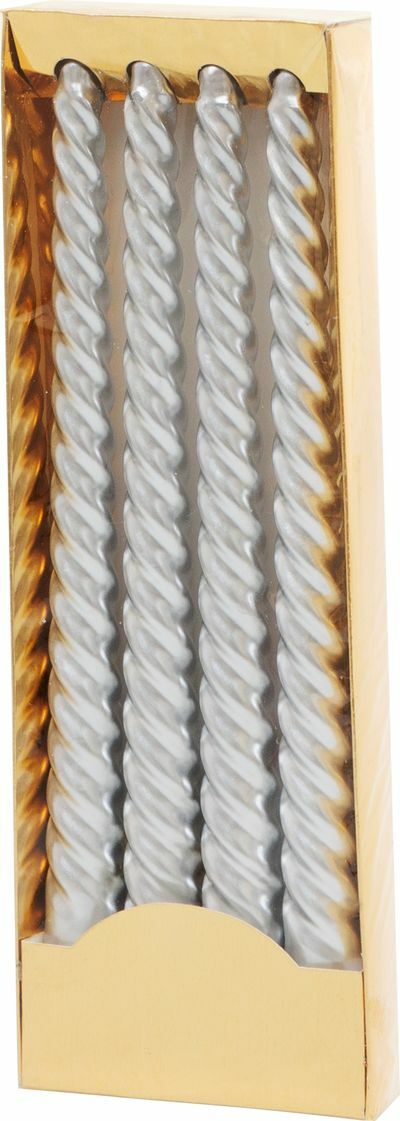 MagicHome vianočná sviečka špirálová, strieborná 25cm, 4ks