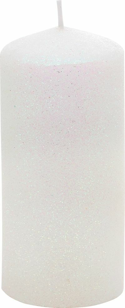 MagicHome vianočná sviečka biela s glitrami 5,5x12cm