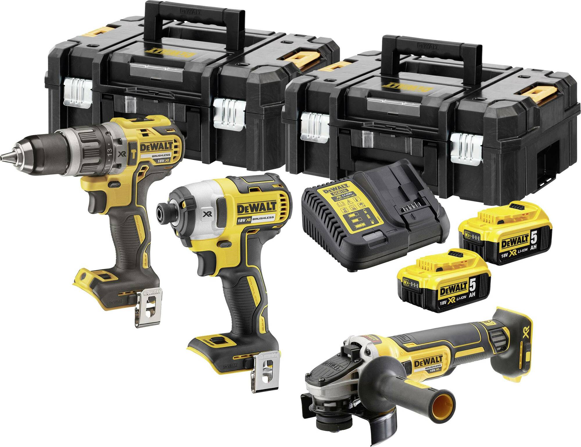 DeWalt DCK384P2T kombo sada aku príklepová vŕtačka + rázový uťahovák + uhlová brúska 18V