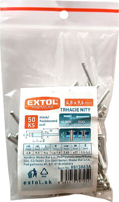 Extol Premium trhacie nity hliníkové 4,8x9,6mm 50ks, 8813863A