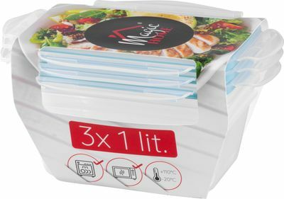 MagicHome Lunchbox set YH376 dózy obdĺžnikové,  3ks, 1000ml, 189x131x77mm