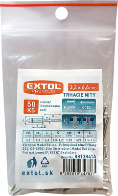 Extol Premium trhacie nity hliníkové 3,2x6,4mm, 50ks, 8813841A
