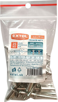 Extol Premium trhacie nity hliníkové 6,4x19mm 25ks, 8813878A