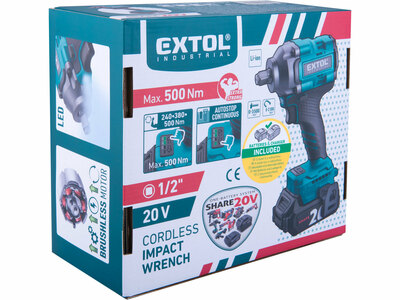 Extil Industrial Share20V aku rázový uťahovák 1/2", 1x 2Ah, 500Nm