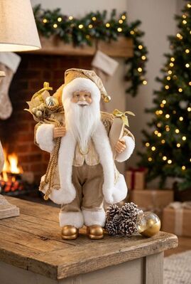 Dekorácia MagicHome Vianoce, santa, textil, zlatý, 16x26x41 cm