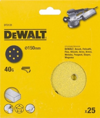 DeWalt brusný papír na suchý zip 150mm P40, 25ks DT3131
