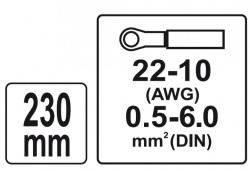 Konektorové kliešte 230mm, 22-10(AWG), 0,5-6,00mm2 YT-2296
