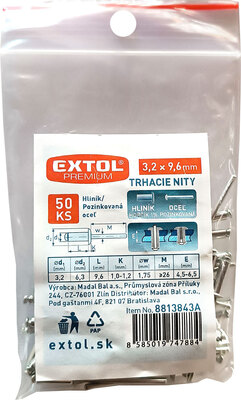 Extol Premium trhacie nity hliníkové 3,2x9,6mm 50ks, 8813843A