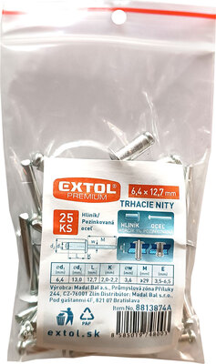 Extol Premium trhacie nity hliníkové 6,4x12,7mm 25ks, 8813874A
