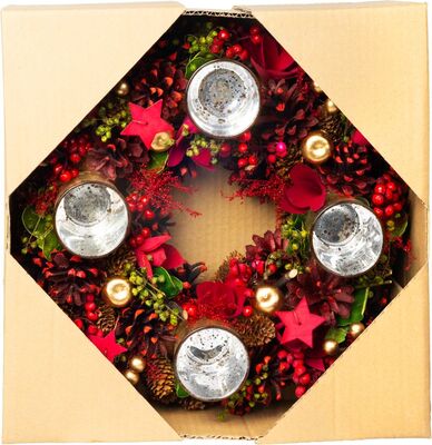 Venec MagicHome Vánoce, adventní, červený, 30x30x8 cm