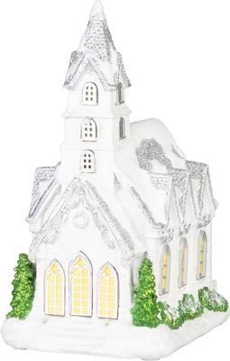 Dekorácia MagicHome Vianoce, Kostol, 22xLED teplá biela, 3xAA, 21x16x29 cm