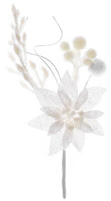 Vetvička MagicHome Vianoce, s kvetom poinsettia, biela, 19 cm