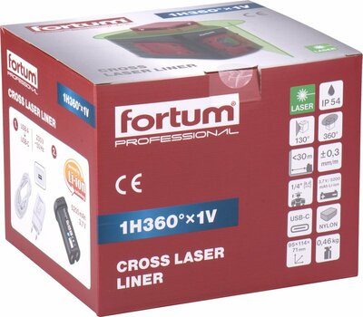 Fortum vodováha laserová samonivelačná, 1D1V(1H360+1V), zelený laser, Li-ion aku 4780209