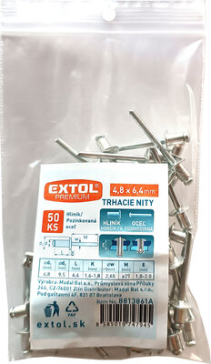Extol Premium trhacie nity hliníkové 4,8x6,4mm 50ks, 8813861A