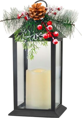 Lampáš MagicHome Vianoce, s vetvičkou, plast, čierny, 1xLED žltá, 14x14x32.2 cm, 3xAAA, pohybl