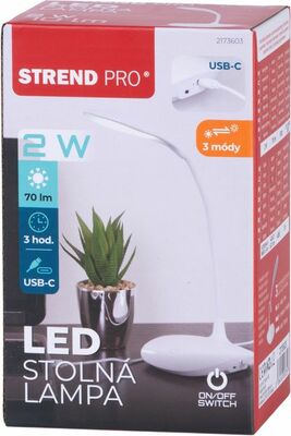 Strend Pro stolná lampa LED, s voľbou intenzity svetla, USB, 2 W, biela