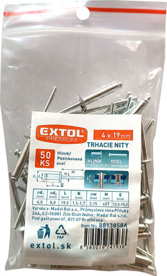 Extol Premium trhacie nity hliníkové 4,0x19mm 50ks, 8813858A