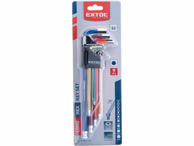 Extol Premium L-kľúče imbusové farebné predĺžené, 9ks, 1,5-10mm, 8819316
