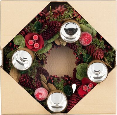 Veniec MagicHome Vianoce, adventný, červený, 30 cm
