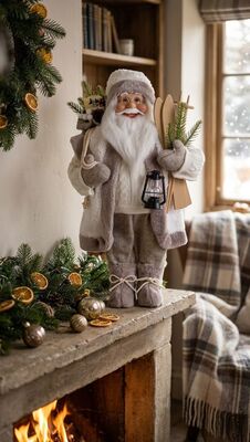 Dekorácia MagicHome Vianoce, santa, textil, šedý, 16x26x45 cm