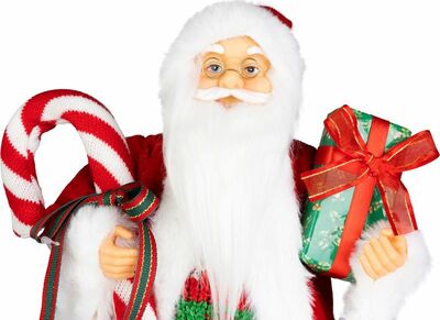 Dekorácia MagicHome Vianoce, Santa, s darčekom, červený, 60 cm