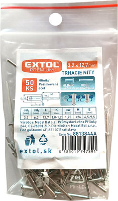 Extol Premium trhacie nity hliníkové 3,2x12,7mm 50ks, 8813844A
