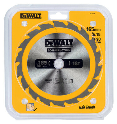 DeWalt pílový kotúč Construction 165x20mm 18z DT1933