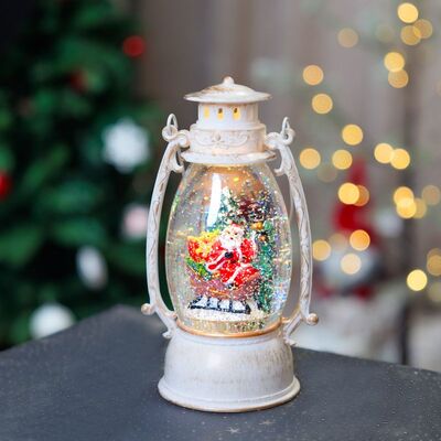Lampáš MagicHome Vianoce Retro, LED teplá biela, so santom na saniach, s trblietkami, biely, 3xAA