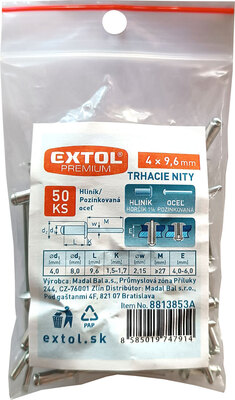Extol Premium trhacie nity hliníkové 4,0x9,6mm 50ks, 8813853A