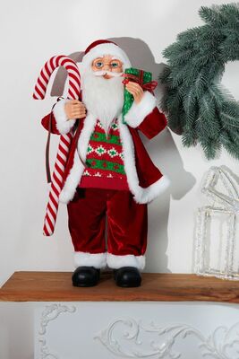 Dekorácia MagicHome Vianoce, Santa, s darčekom, červený, 60 cm
