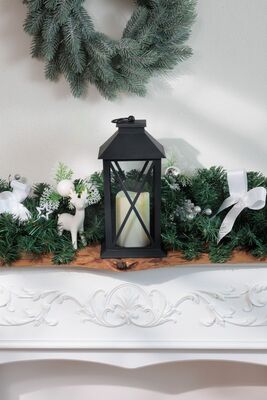 Lampáš MagicHome Vianoce, LED teplá biela, 3xAAA, plast, časovač, čierny, 14x14x32.2 cm, pohyb