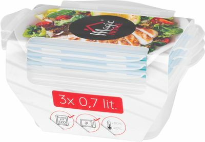 MagicHome Lunchbox set YH416 dózy obdĺžnikové, 3ks, 700ml, 172x115x71mm