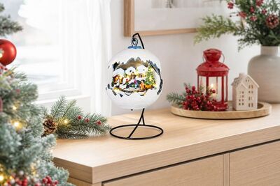 Dekorácia MagicHome Vianoce, Zasnežená krajinka, 3xLED teplá biela, 3xAA, 18,5x18,5x22 cm