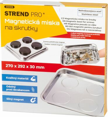 Strend Promagnetická miska na skrutky, štvorcová, nerez, 270x292 mm