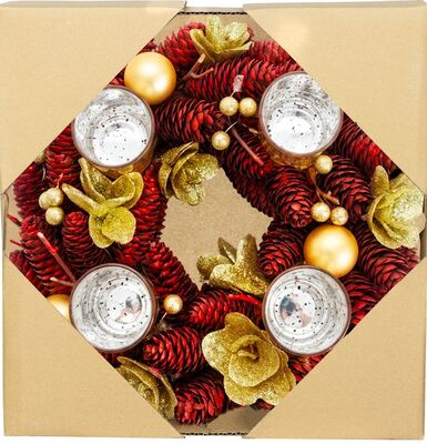 Veniec MagicHome Vianoce, adventný, červený, 37x37x9 cm