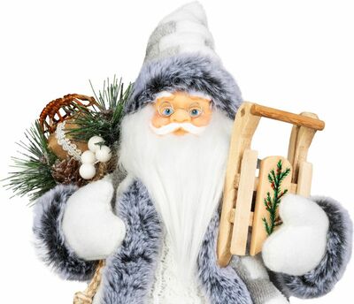 Dekorácia MagicHome Vianoce, Santa so sánkami, biely-šedý, 60 cm