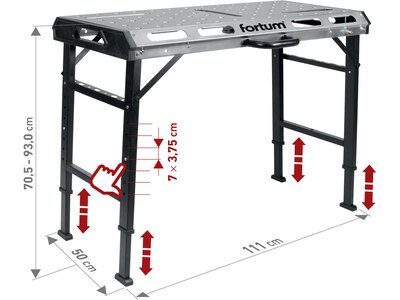 Fortum zvárací stôl skladací, max. 454kg, 107x53cm, výška 70-93cm, 4759970
