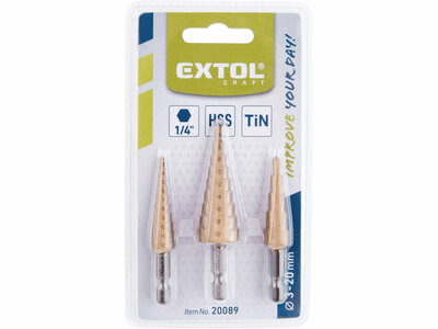 Extol Craft sada stupňovitých vrtákov, ø3-12mm, ø4-12mm, ø4-20mm, 20089