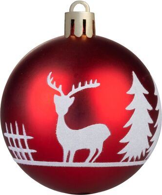 MagicHome vianočné gule na stomček, 6 cm, červené s bielym ornamentom, 12ks