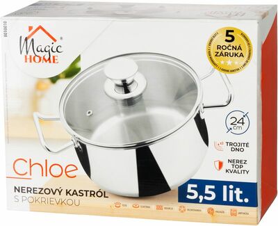 Kastról MagicHome Chloe, hrniec, 24 cm, 5,5 lit., so sklenenou pokrievkou, nerez