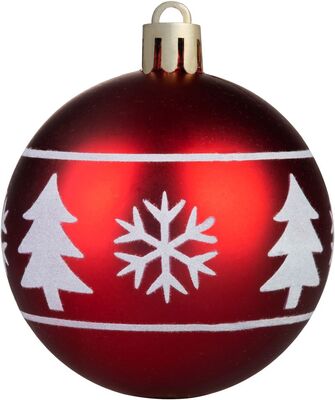 MagicHome vianočné gule na stomček, 6 cm, červené s bielym ornamentom, 12ks
