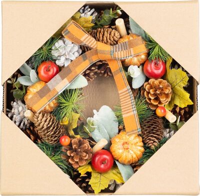 Veniec MagicHome Nature, jesenný, oranžový, s mašľou, 30 cm